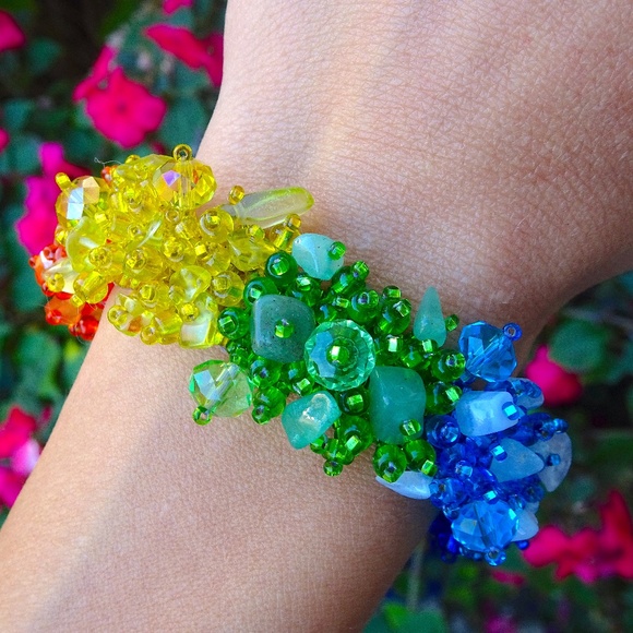 Rainbow Crystal Beaded Colorful Pride Magnetic Closure Statement Bracelet :) - Picture 2 of 10